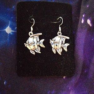 Silver plated fish dangle earrings